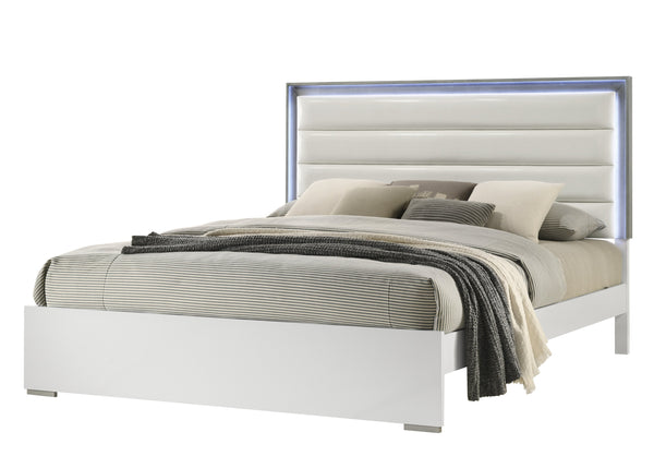 English Elm Olivia 4-Piece Full Bedroom Set With Led Headboard – Chic White Finish & Smart Storage Solutions B009S01758