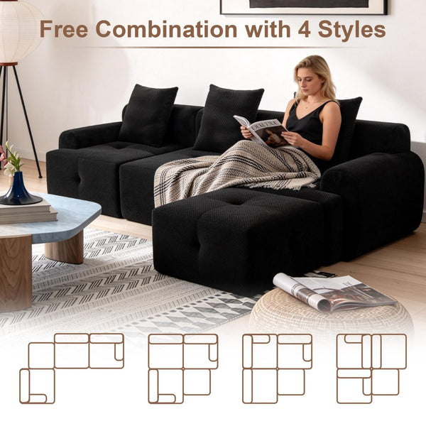 English Elm Sectional Cloud Sofa with Fuzzy Foam Cushions Deep Sink Comfort for Living Rooms W5385P446001