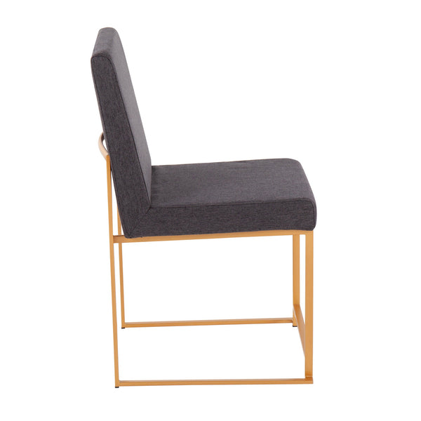 English Elm High Back Fuji Contemporary Dining Chair Set In Charcoal Fabric & Gold Steel - Stylish Comfort! B202P223540