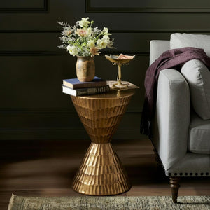English Elm 13.78 Inch Handmade Mgo Geometric Side Table Gold Metallic Accent for Indoor Outdoor N772P390771C