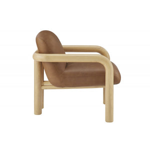 English Elm Modern Oak Framed Faux Leather Armchair Sculptural Accent Seat for Living Rooms Natural Wood B011P423334