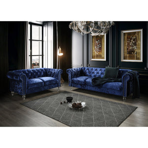 English Elm Anina Blue Velvet Sofa with Plush Foam & Fiber Fill, 100% Polyester Upholstery, Modern Accent Chair B201P299739