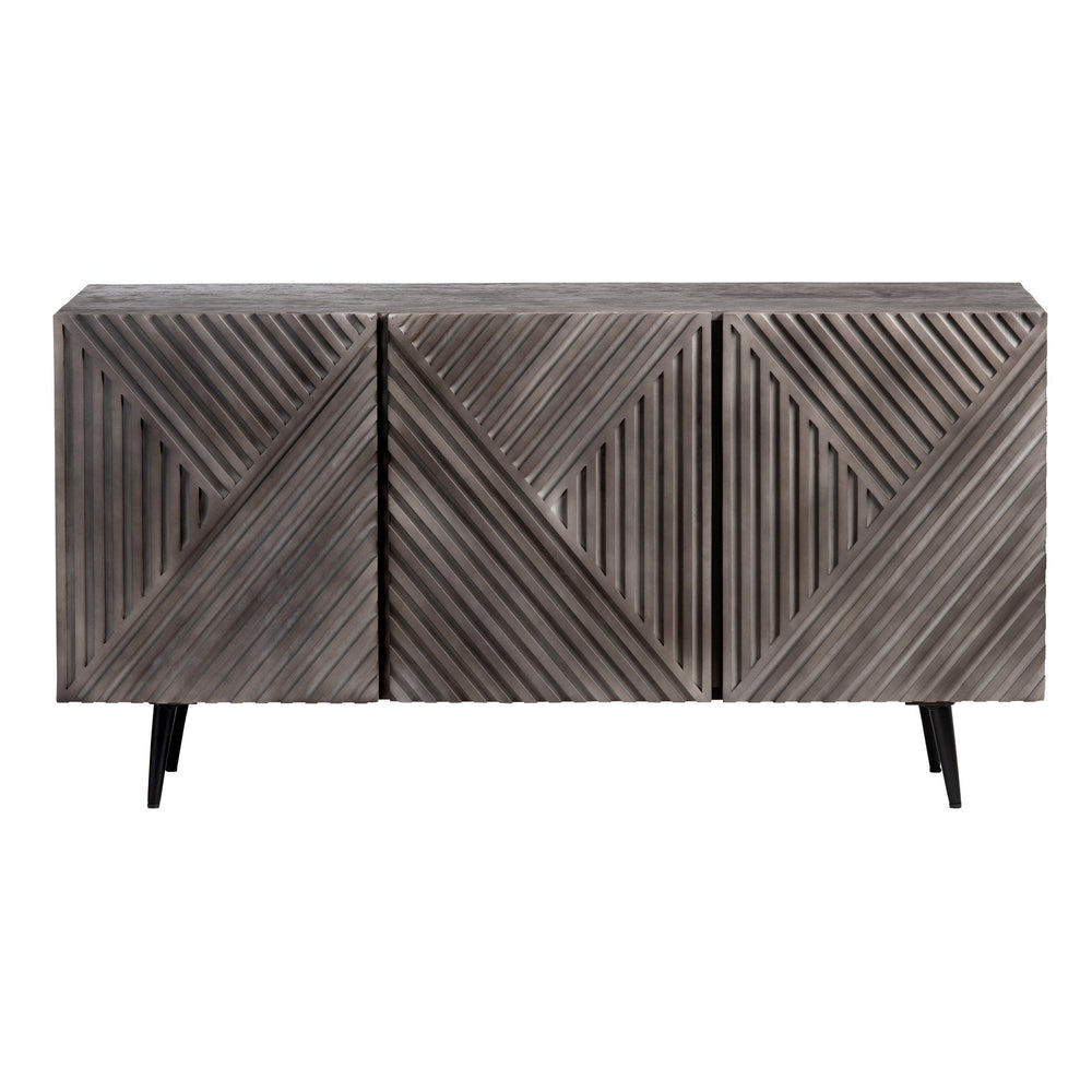 Crestview Collection Transitional Gray Sideboard - Modern Mango Wood Tv Stand With Geometric Doors And Storage Solutions Gray Solid Wood Cvfnr4401