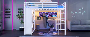English Elm Metal Twin Xl Loft Bed with L Shaped Desk Wardrobe and Storage for Teens W1580S00401