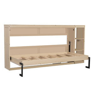 English Elm Twin Space-Saving Murphy Bed with Bookshelf and Fold-Down Desk, LVL/MDF, Compact Modern Design Natural GX002221AAN