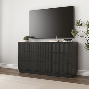 English Elm 9 Drawer Mid Century Wood Dresser Low Profile Matte Finish Bedroom Storage Cabinet Black W409S00011