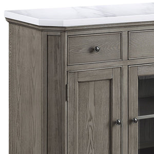 English Elm Zumala Marble Top Server with Weathered Oak Finish, Nailhead Trim, Felt-Lined Drawers, Trestle Base B2726P333614