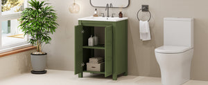 English Elm 24" Vintage Style Small Bathroom Vanity Olive Green with Ceramic Sink, Soft-Close Doors, Shelf (95) N729P292015F
