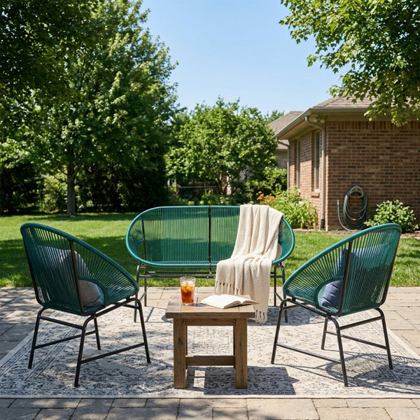 English Elm Nusa Outdoor 3 Piece Pe Rattan Chat Set with Iron Frame for Patio Balcony NUSA3PCSETTEL-N