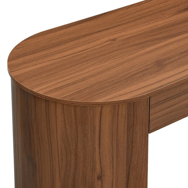 English Elm Storage Writing Desk with Curved Base Open Shelves and Drawers for Home Office Dark Walnut N757P306285D