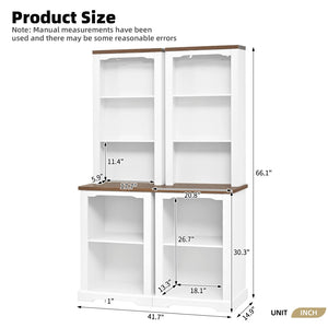 English Elm On-trend Two Piece Walnut Veneer Freestanding Bookcase Set with Curved Sculptural White N721P394507K