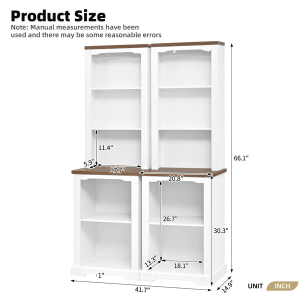 English Elm On-trend Two Piece Walnut Veneer Freestanding Bookcase Set with Curved Sculptural White N721P394507K