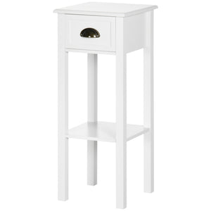English Elm HOMCOM Narrow 2-Tier Side Table with Drawer and Elevated Shelf — Slim Accent End Table, Sturdy Storage White W2225P200905