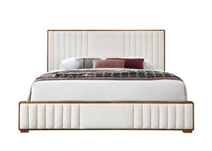 English Elm Kaleea Eastern King Bed Beige Chenille Channel Tufted Headboard Walnut Wood Frame B2756S00039