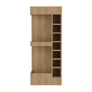 English Elm Bar Cabinet with Concealed Double Doors and 8 Wine Bottle Slots, Durable Engineered Wood Storage Solution Natural Wood 51.18 L x 23.23 W x 4.72 H B097P296848