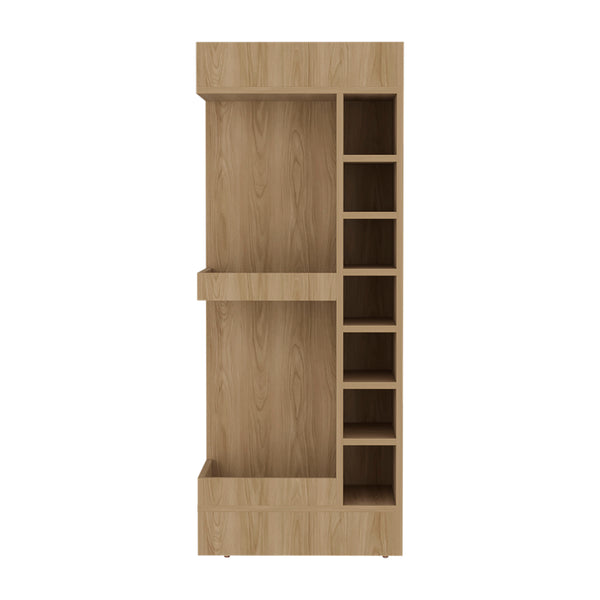 English Elm Bar Cabinet with Concealed Double Doors and 8 Wine Bottle Slots, Durable Engineered Wood Storage Solution Natural Wood 51.18 L x 23.23 W x 4.72 H B097P296848