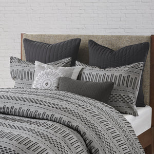 JLA Home INK+IVY - Cotton Jacquard Duvet Cover Mini Set with Breathable OEKO-TEX Cotton, Grey Stripes & Eyelash Texture 92 L x 88 W x 0.13H II12-1102