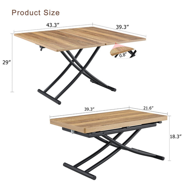English Elm Modern Adjustable Lift Table Walnut Grain Mdf Top Slim Metal Legs Home Office Use Black,Natural Wood W1151P302104