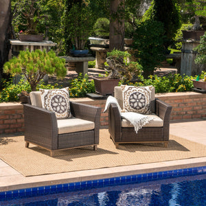 English Elm Christopher Knight Home® - GLENWOOD Single Sofa Brown PE Rattan Outdoor Armchair with Iron Frame, Waterproof Fabric, Compact 52.5" L x 33.15" W x 19.5" H 60773.00MBG