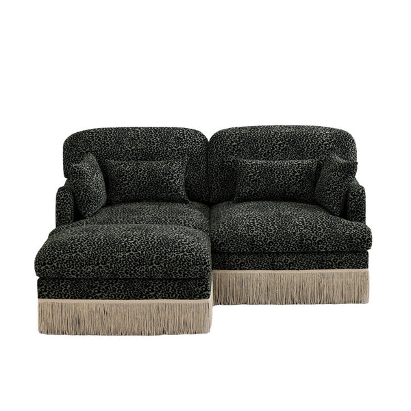 English Elm Comfy Chenille Leopard Print Loveseat with Tassel Trim Movable Ottoman Living Room Green W5656S00029