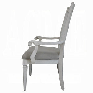 English Elm Light Grey Upholstered Arm Chairs Set Of 2 - Weathered White Frame, Coastal-Inspired Comfort & Style B062P209267