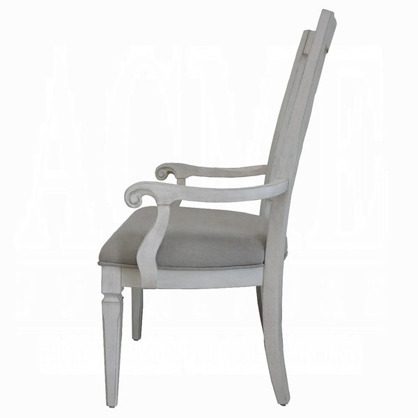 English Elm Light Grey Upholstered Arm Chairs Set Of 2 - Weathered White Frame, Coastal-Inspired Comfort & Style B062P209267