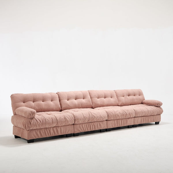 English Elm Modular Cloud Sectional Sofa Flannelette Upholstered Deep Seat with Plush Round Armrests Pink W2120S00044