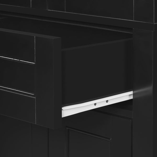 English Elm 67.2" Tall Bathroom Storage Cabinet with Tempered Glass Doors, Adjustable Shelves, Soft-Close Hinges and Anti-Tip Safety Black N729P310006B