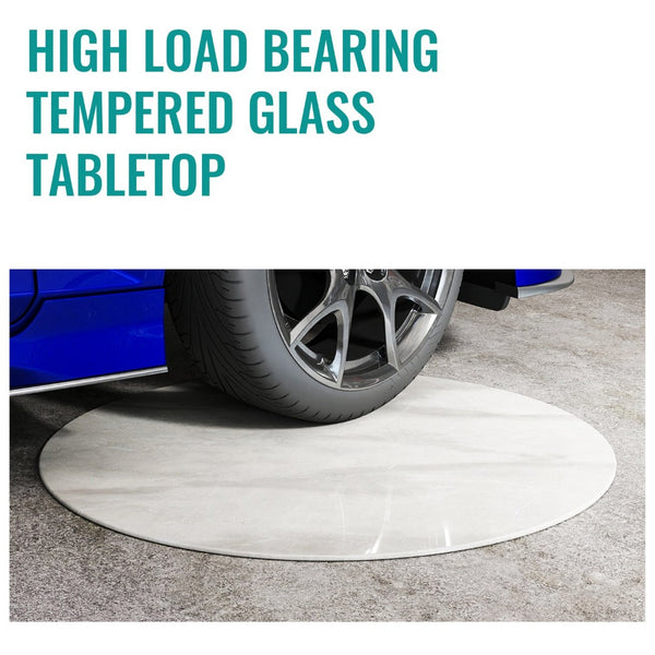 English Elm 28"inch Round Tempered Glass Tabletop Marble Print Polished Edge Indoor Outdoor Gray W241P361471