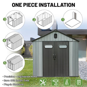 English Elm 8x10ft Outdoor Resin Storage Shed Lockable Waterproof Uv Resistant Wood Grain Design W1859S00132