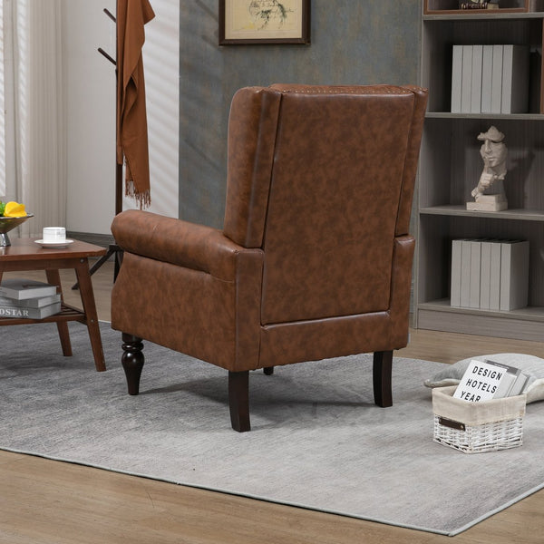 English Elm Wood Solid Frame Armchair with Padded Foam Seat and Curved Arms, Sturdy Wooden Legs for Living Room Brown PU W395109980