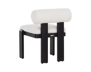 Sunpan Horris Dining Chair - Modern Louis Cream Armchair With Geometric Lines & Sleek Black Aluminum Frame Cream Fabric 112169