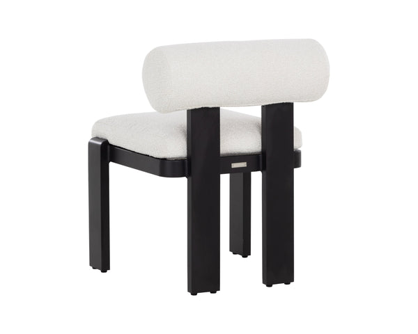 Sunpan Horris Dining Chair - Modern Louis Cream Armchair With Geometric Lines & Sleek Black Aluminum Frame Cream Fabric 112169