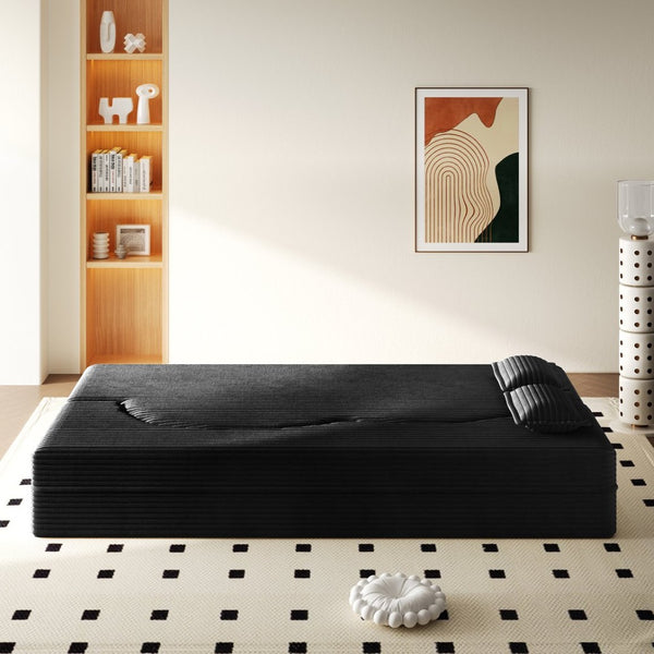 English Elm Modern Corduroy Floor Sofa Foldable Twin Sleeper Foam Filled for Compact Living Spaces Black W1885P435363