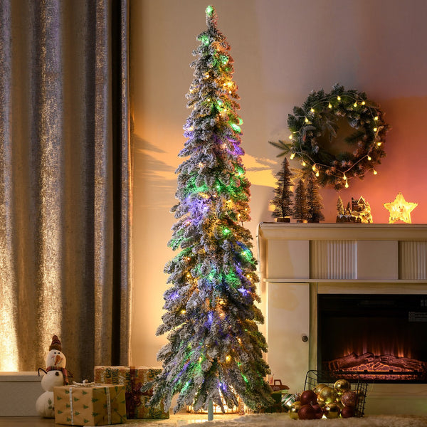English Elm Homcom 6Ft Prelit Pencil Christmas Tree With 407 Snow Flocked Branches & 250 Led Lights For Cozy Decor W2225P249622