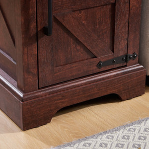 English Elm Farmhouse Rustic End Table with Barn Door Concealed Storage, Metal Handle, Retro Decor, Sturdy Base Oak W2275P192794