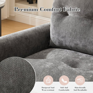 English Elm UNITED Swivel Barrel Chair with Chenille Upholstery, 360° Smooth Rotation, Padded Arm Comfort and Side Pockets for Living Room Relaxation Gray W1568P290087