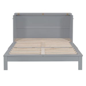 English Elm Queen Murphy Wall Bed with Usb Ports Storage Drawers and Cabinet Style Panel Front Gray N708S00010E-1