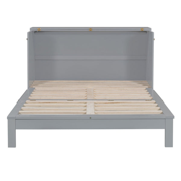 English Elm Queen Murphy Wall Bed with Usb Ports Storage Drawers and Cabinet Style Panel Front Gray N708S00010E-1