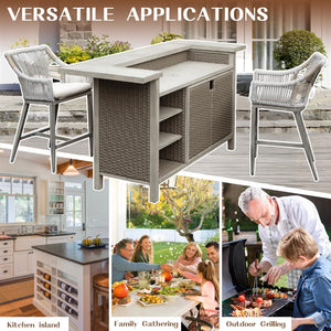 English Elm Outdoor Wicker Aluminum 3 Piece Bar Set with Stools Storage and Propane Compartment W1859S00178
