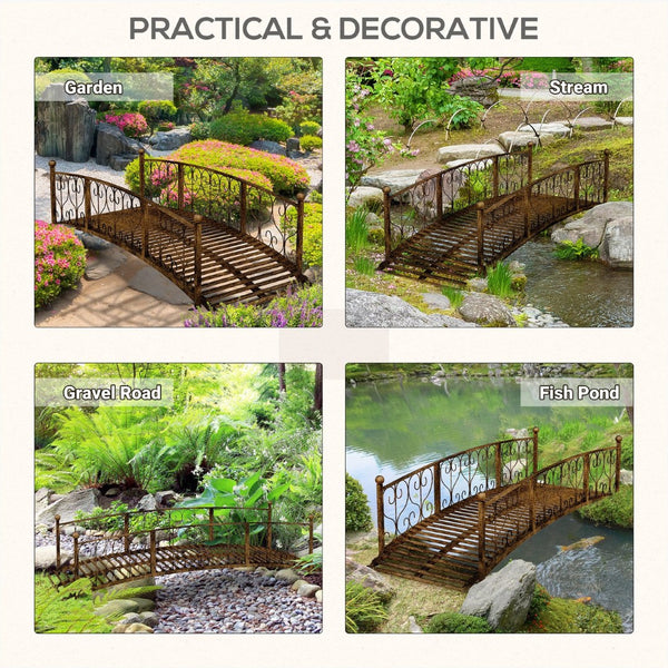 English Elm Outsunny 7' Decorative Metal Garden Bridge With Safety Siderails And Elegant Scrollwork Design W2225P174532-GIGA