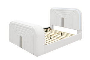 English Elm Shelyn Plush Teddy Sherpa EK Bed with LED Headboard, Built-In Fireplace, TV Lift and Bluetooth Speaker White 85.83 L x 12.6 W x 6.61 H B2726S00478