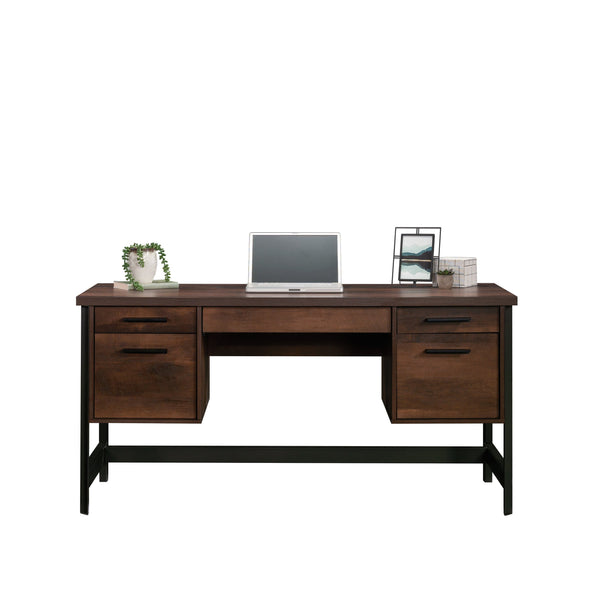 English Elm Computer Desk with Flip-Down Panel and Slide-Out Keyboard Tray, Built-In CPU Storage, Compact Durable Design Brown B356P367788