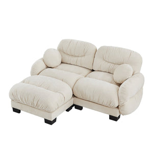 English Elm Pleated Chenille Sectional Sofa with Ottoman Ergonomic Foam Curved Armrests Living Room Beige W5656S00038