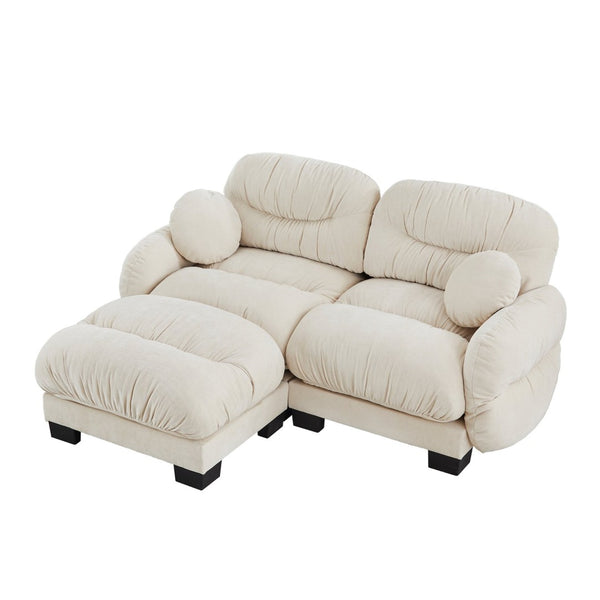 English Elm Pleated Chenille Sectional Sofa with Ottoman Ergonomic Foam Curved Armrests Living Room Beige W5656S00038