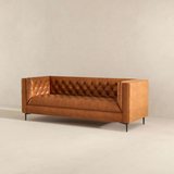 English Elm Ashcroft Furniture - Evelyn Mid Century Modern Cognac Leather Luxury Chesterfield Sofa