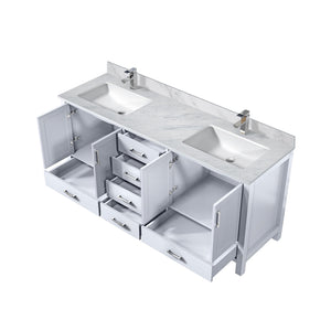 English Elm White 72 in. Double Bath Vanity with Carrara Marble Top, Soft-Close Drawers, Chrome Faucet Set B2731P259096