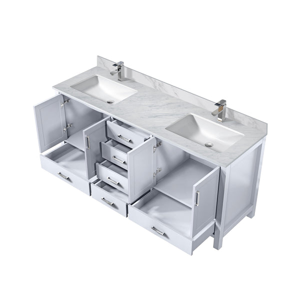 English Elm White 72 in. Double Bath Vanity with Carrara Marble Top, Soft-Close Drawers, Chrome Faucet Set B2731P259096
