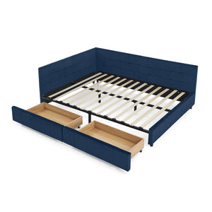 English Elm Queen Size Stylish Tufted Storage Bed Frame In Dark Blue Velvet - Multifunctional Sofa & Bed Combo W487S00279-GIGA