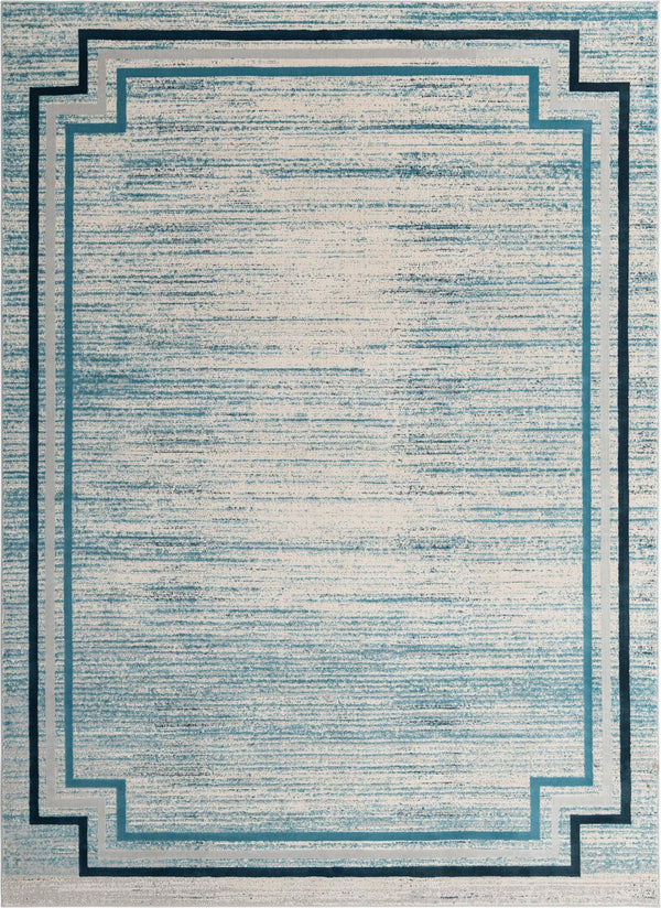 Unique Loom Oasis Fountain Machine Made Border Rug Blue, Ivory/Navy Blue/Gray 8' 0" x 10' 0"